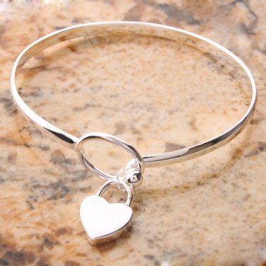 Charm Peach Heart 625 sterling silver Bangle Bracelet