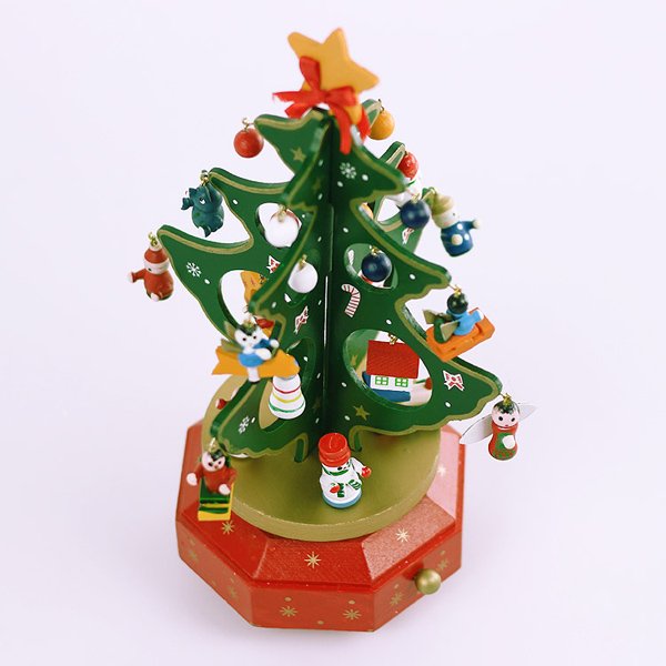 Wooden Christmas Tree Rotating Music Box Christmas Gift Decorations
