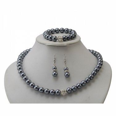 Popular Grey Pearl Crystal Ball Adornment Necklace Set