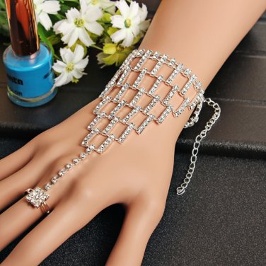Rhinestone Crystal Slave Harness Bracelet Wristband Wedding Jewelry
