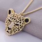 Rhinestone Leopard Tiger Head Chain Necklace Sweater Golden