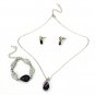 Teardrop Crystal Necklace Earrings Bracelet Jewelry Set Purple 3pcs