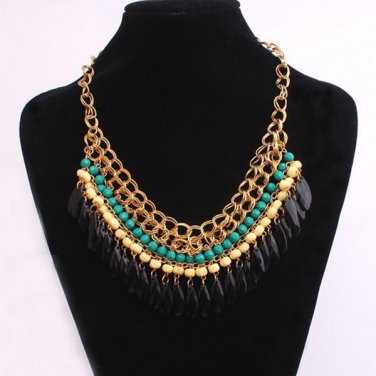 Bohemian Style Multilayer Drop Beads Pendant Tassel Choker Necklace