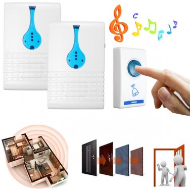 Twin Wireless Door Bell Cordless 32 Melodies 100M Range Digital Chime Home Office Doorbell
