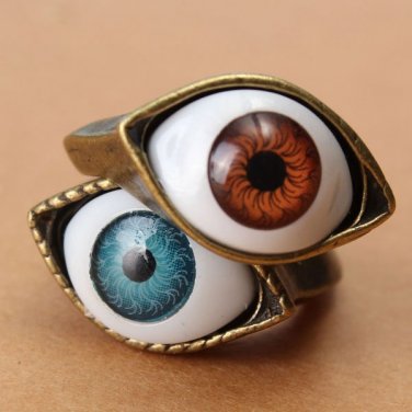 Halloween Vintage Punk Bronze Evil Eye Ring Eyeball Finger Ring