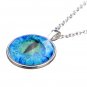 Vintage Dragon Cat Eye Glass Cabochon Silver Plated Pendant Necklace