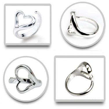 Exquisite 925 Silver Plated Heart Style Adjustable Ring Diameter