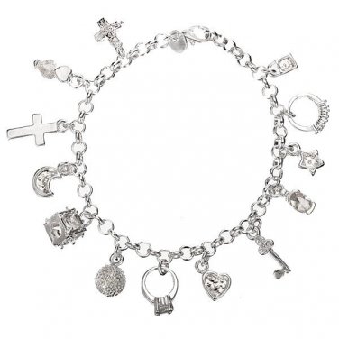 925 Silver Plated Crystal Charms Bracelet Metal Chain Bracelet