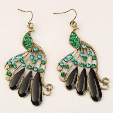 Stylish Peacock Style Rhinestone Dangle Earrings