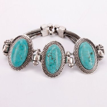 Women Three Oval Turquoise Alloy Bracelet