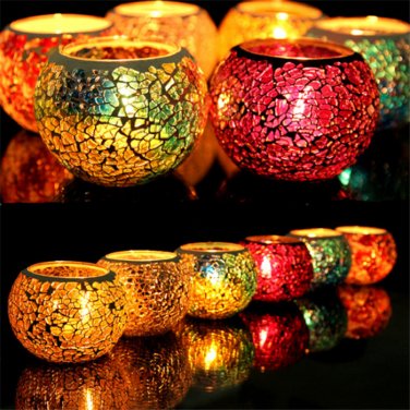 Mosaic Glass Candle Holders Candlestick Colorful Romantic Wedding Home Table Decorative