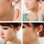 Lovely White Gardenia Flower Rhinestone Gold Plated Stud Earrings