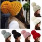 Women Ladies Button Crochet Knitted Beret Hat Ski Beanie Ball Wool Winter Warm Cap