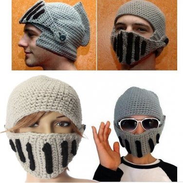 Unisex Winter Warm Wool Stripes Knit Ski Riding Knight Helmet Hat Cap