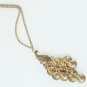 Vintage Peacock Pendant Rhinestone Necklace Bronze