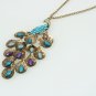 Vintage Peacock Pendant Rhinestone Necklace Bronze
