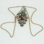 Vintage Peacock Pendant Rhinestone Necklace Bronze