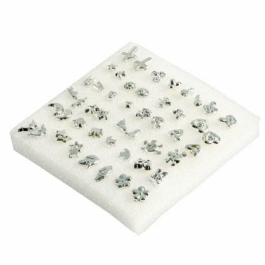 24 Pairs Different Shape Stud Earrings Silver