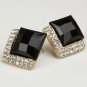 Noble Elegant Zircon Clear Rhinestone Gold-plated Piercing Stud Earrings Black