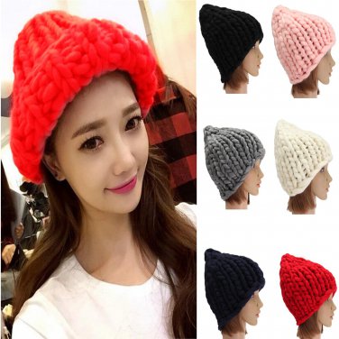 Womens Ladies Chunky Knit Crochet Beanie Hat Ski Triangle Stereo Bonnet Dome Cap