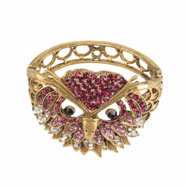 New Lady Owl Rhinestone Open Bangle Bracelet