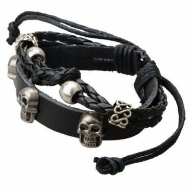 Fashionable Pirates Style Skull Leather Bracelet Black