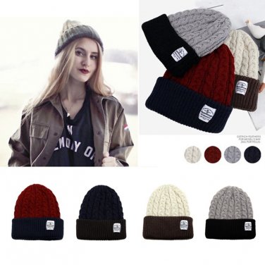 Women Ladies Knitted Woolen Crochet Baggy Beanie Hat Ski Colors Spliced Outdoor Cap