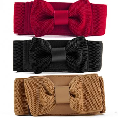 New Women's Girls Graceful Bowknot Elastic Lovely Belt With Buckle Waistband