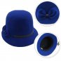 Women Ladies Bow Wool Imitation Fedora Bucket Cap Felt Wide Brim Bowler Cloche Hat