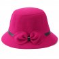 Women Ladies Bow Wool Imitation Fedora Bucket Cap Felt Wide Brim Bowler Cloche Hat