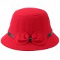 Women Ladies Bow Wool Imitation Fedora Bucket Cap Felt Wide Brim Bowler Cloche Hat