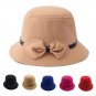 Women Ladies Bow Wool Imitation Fedora Bucket Cap Felt Wide Brim Bowler Cloche Hat