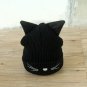 Women Ladies Cute Cat Ear Beard Embroidery Knitting Beanie Hat Elastic Acrylic Cap