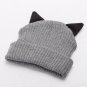 Women Ladies Cute Cat Ear Beard Embroidery Knitting Beanie Hat Elastic Acrylic Cap