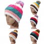 Women Ladies Crochet Beanie Hat Multi colored Coral Fleece Linen Ball Cap