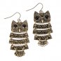 Retro Vintage Cute Owl Big Black Eyes Bronze Pendant Dangle Earring