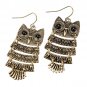 Retro Vintage Cute Owl Big Black Eyes Bronze Pendant Dangle Earring