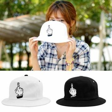 Unisex Finger Embroidery Black White Cotton Cap Fisherman Bucket Hat