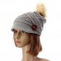 Women Ladies Button Crochet Knit Beret Hat Ski Baggy Beanie Ball Woolen Cap