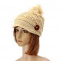 Women Ladies Button Crochet Knit Beret Hat Ski Baggy Beanie Ball Woolen Cap