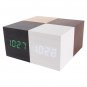 Voice Control Wooden Square LED Alarm Digital Desk Clock Thermometer Calendar