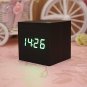 Voice Control Wooden Square LED Alarm Digital Desk Clock Thermometer Calendar