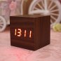 Voice Control Wooden Square LED Alarm Digital Desk Clock Thermometer Calendar