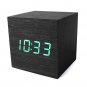 Voice Control Wooden Square LED Alarm Digital Desk Clock Thermometer Calendar