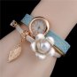 Women Flower Gold Color Leaf Pendant PU Leather Band Bracelet Quartz Fashion Girls Wrist Watch