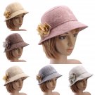 Women Girls Straw Linen Floral Fedora Hat Fishing Outdoor Sunshade Trilby Jazz Cap