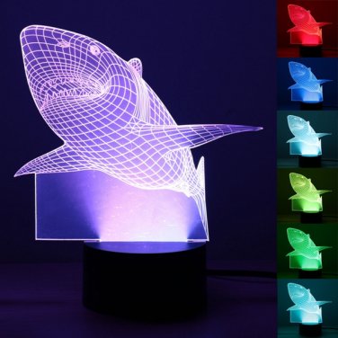 Touch 7 Color Changing LED 3D Illuminated Shark Lamp USB Illusion Light Desk Decor