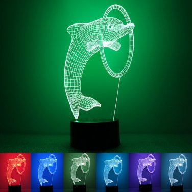 Creative 3D Illusion 7 Color Change LED Dolphin Night Light Table Lamp