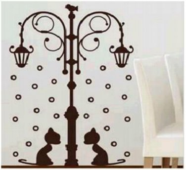 2 Cat Under Street Lamp Face to Face Cute Home DIY KID's Room Decoration Wall Sticker Decal
