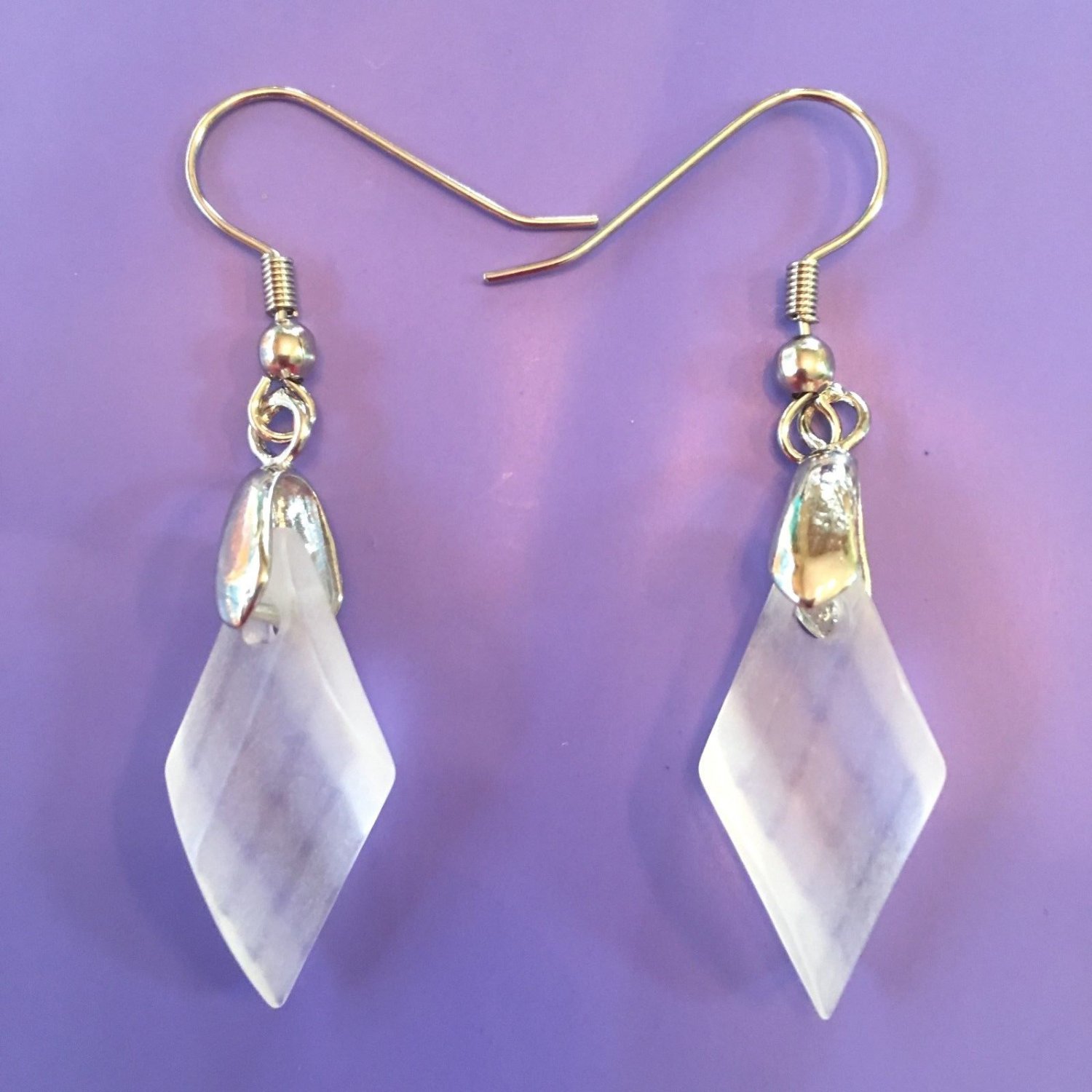 Frosted Diamond Shape Earrings W Surgical Steel Hook Ear Wires Free